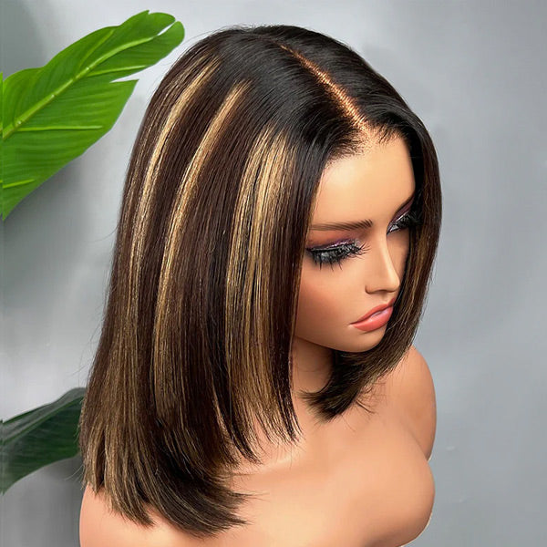 OQ HAIR Glueless Layered Yaki Straight Highlight Brown Color Effortless Beauty Flexible Fit Drawstring Wear Go Wig Beginner Friendly