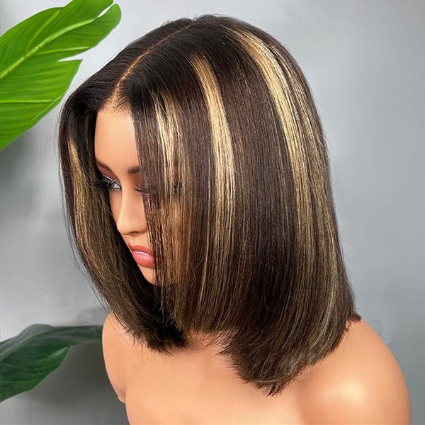 OQ HAIR Glueless Layered Yaki Straight Highlight Brown Color Effortless Beauty Flexible Fit Drawstring Wear Go Wig Beginner Friendly