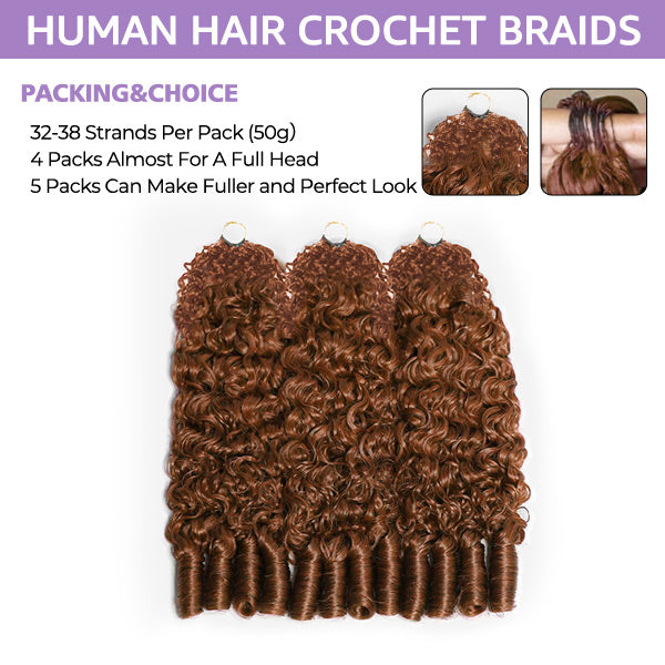 OQ HAIR #30 Light Auburn Burmese Curly Crochet Human Hair Shed-Free Easy Salon-Quality Installation
