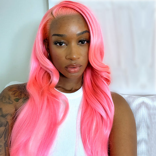 Salmon Pink Color Pre Plucked Wig 13*4 Lace Front Wig Human Hair