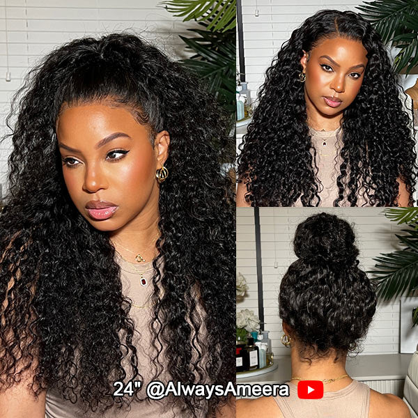TikTok Viral Water Wave Invisi-Drawstring Bleached Knots Lace Frontal Wear Go 360 Glueless Wig
