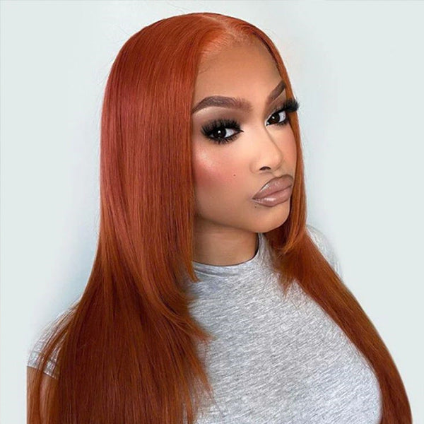 TikTok Viral Reddish Brown Layered Silk Straight Wear Go Wig Glueless Install