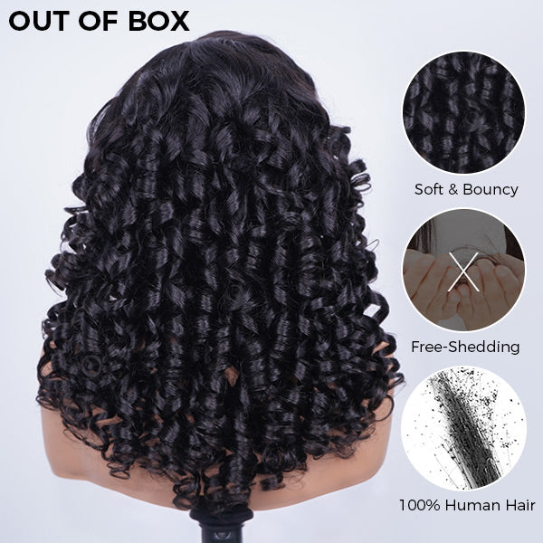 OQ HAIR Glueless Bouncy Curls C Part Layered Curly Wig Pre-Cut 9x6 Lace Bleached Knots Flexible Fit Drawstring Wear Go Wig