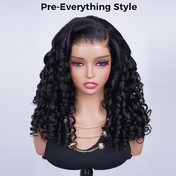 OQ HAIR Glueless Bouncy Curls C Part Layered Curly Wig Pre-Cut 9x6 Lace Bleached Knots Flexible Fit Drawstring Wear Go Wig