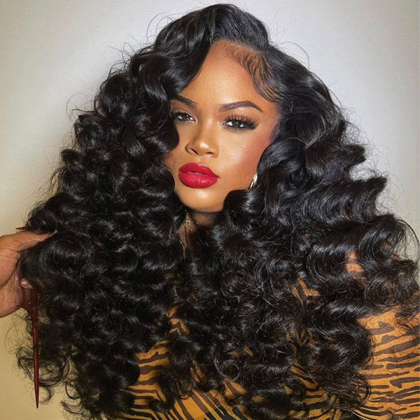 OQ HAIR Glueless Bouncy Curls C Part Layered Curly Wig Pre-Cut 9x6 Lace Bleached Knots Flexible Fit Drawstring Wear Go Wig