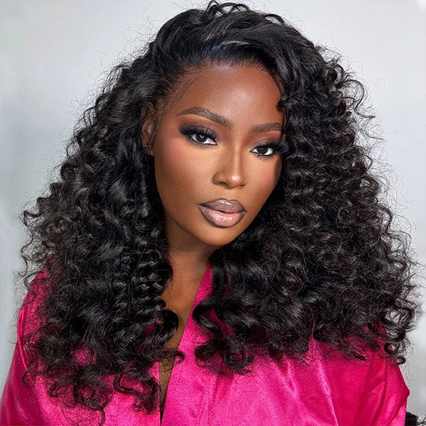 OQ HAIR Glueless Bouncy Curls C Part Layered Curly Wig Pre-Cut 9x6 Lace Bleached Knots Flexible Fit Drawstring Wear Go Wig