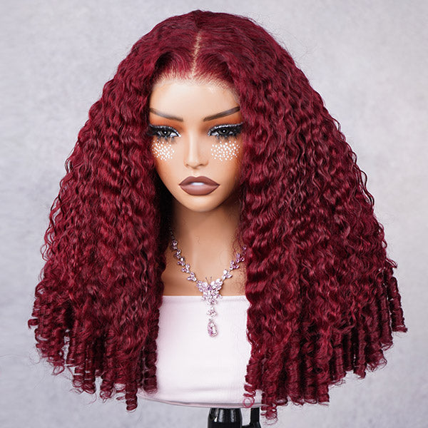 TikTok Viral Burgundy 99J Burmese Curly 9x6 Lace Wear Go Wig With Drawstring