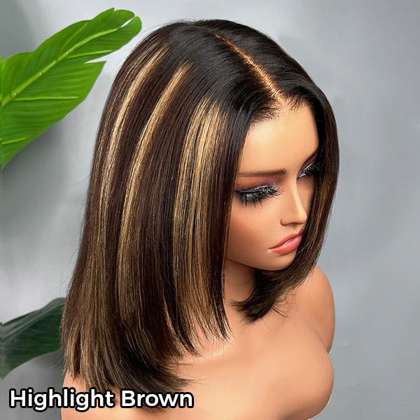 OQ HAIR Glueless Layered Cut Yaki Straight Wear Go Wig Pre-Cut 9x6 T Part Lace Bob Wig With Elastic Drawstring