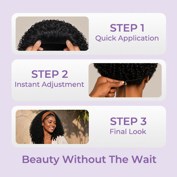 24h Shipping | Burmese Curly Human Hair Half Wig Glueless Wear Go Seamless Blend Flip Over Wig