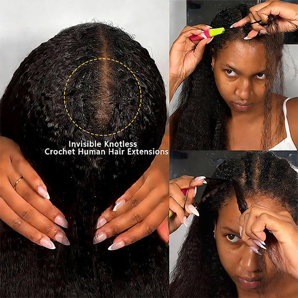 OQ HAIR Natural Kinky Straight Crochet Human Hair Lightweight Micro Twists Pre Separated for Easy Styling