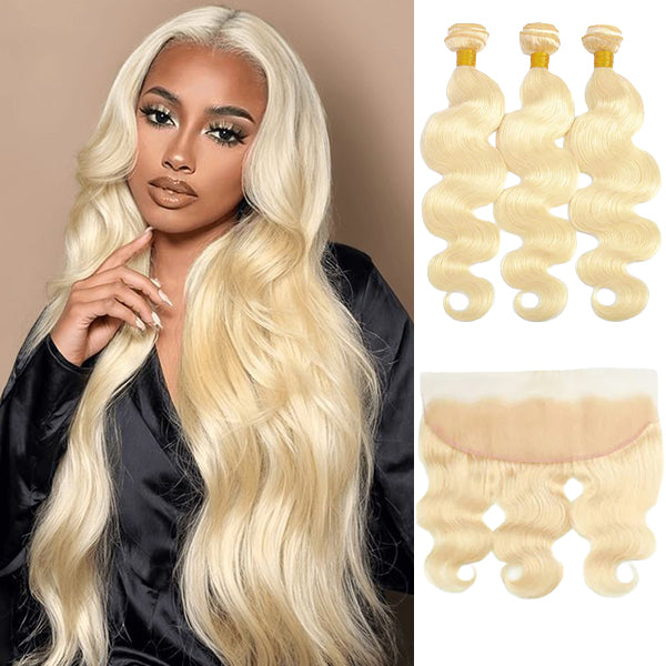 Body Wave 613 Blonde Color Bundles with 13x4 Lace Frontal Human Virgin Hair Pack