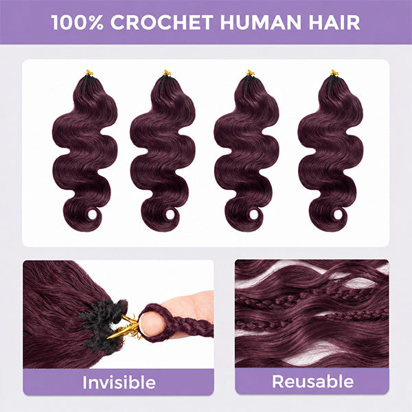 Pre-sale | OQ HAIR Blackcurrant Brunette Body Wave Featuring Seamless Micro Knots for a Weightless Quick Install