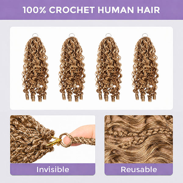 Pre-sale | OQ HAIR Pre Separated Brown Blonde Blend Burmese Curly Crochet Human Hair #27/30/613 Color For Boho Braids