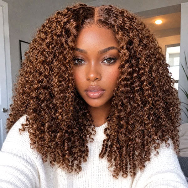 24h Shipping | OQ HAIR Chocolate Brown Burmese Curly Human Hair Wig 9x6 Lace Glueless Wear Go Pre-Plucked Bleached Knots