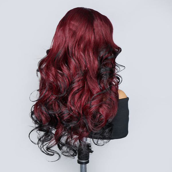 OQ HAIR Layered Body Wave Glueless Burgundy 99J To Black Ombre Color Pre-Cut 13x6 Lace Wear Go Glueless Wig With Flexible Fit Drawstring