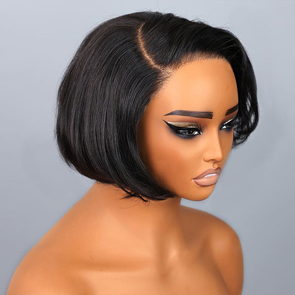 OQ HAIR Straight Blow Out Hair Cut Bob Wig Pre-Cut HD Lace Wear Go Glueless Wig