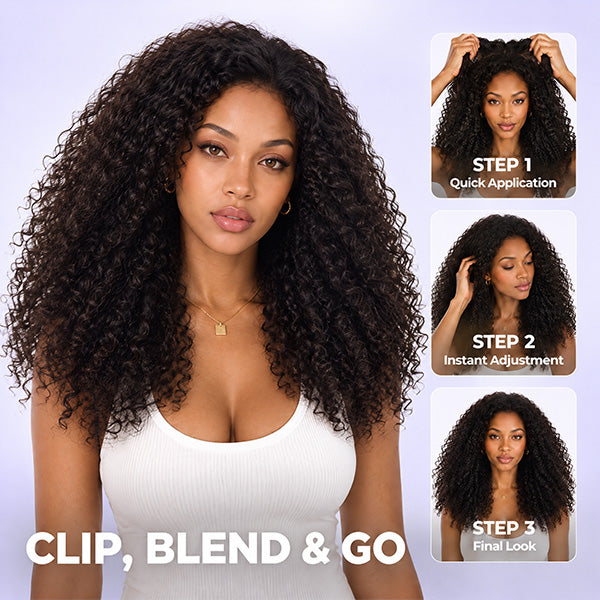 OQ HAIR Pixie Curly Airvolume 3 In 1 Crochet Half Wig Glueless Quick Install Beginner Friendly