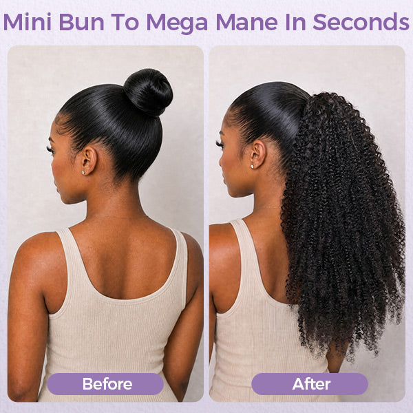 Afro Curly Ponytail With Clip In 100% Human Hair Wrap-around With Drawstring Ponytail Extension Quality Hair