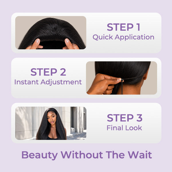 24H Shipping | Kinky Straight Human Hair 3 In 1 Wear Go Half Wig Easy Install Snug Fit