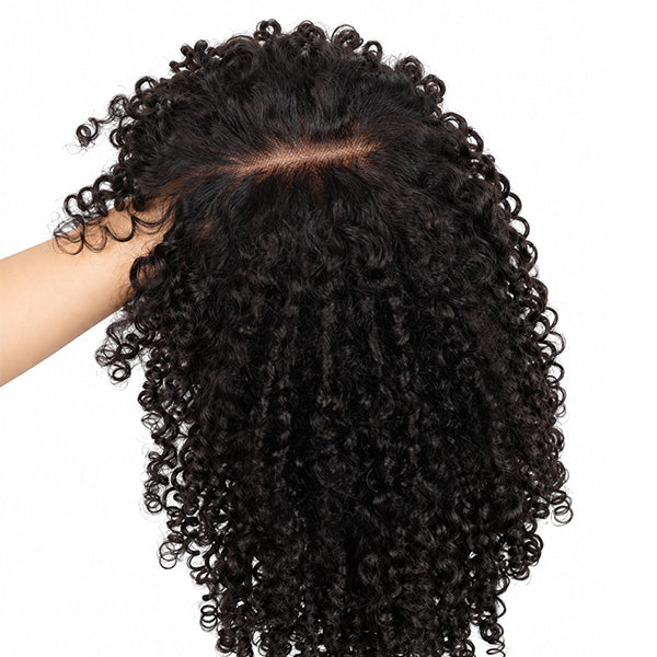 OQ HAIR Afro Kinky Curly Glueless Wig With Bangs Wear Go Protective Style Quality Human Hair Wig