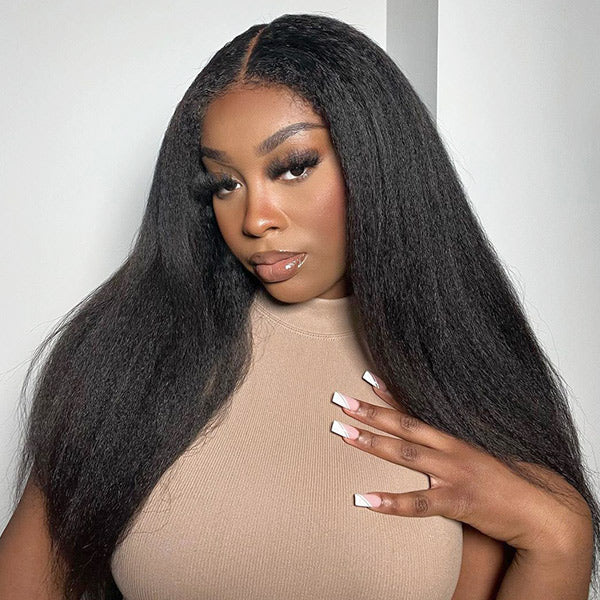 BOGO Kinky Straight Glueless Wear Go Wig Pre-cut 6x4 HD Lace Closure Wig