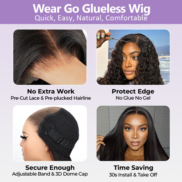 Today's Deal | Kinky Straight 100% Glueless Wear Go Wigs With Pre-Cut 6x4 HD Lace