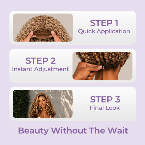 24H Shipping | Highlight 4/27 Burmese Curly Human Hair Wear Go Half Wig With Drawstring Easy Install