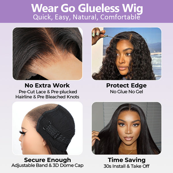 OQHAIR 100% Glueless Wear Go Wig Pre-cut Lace Undetectable 4x6 HD Lace Wigs Preplucked with Natural Hairline Bleached Knots Human Hair Wigs