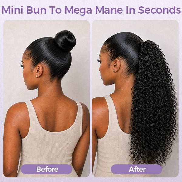 Water Wave Ponytail With Clip In 100% Human Hair Wrap-around With Drawstring Ponytail Extension Quality Hair