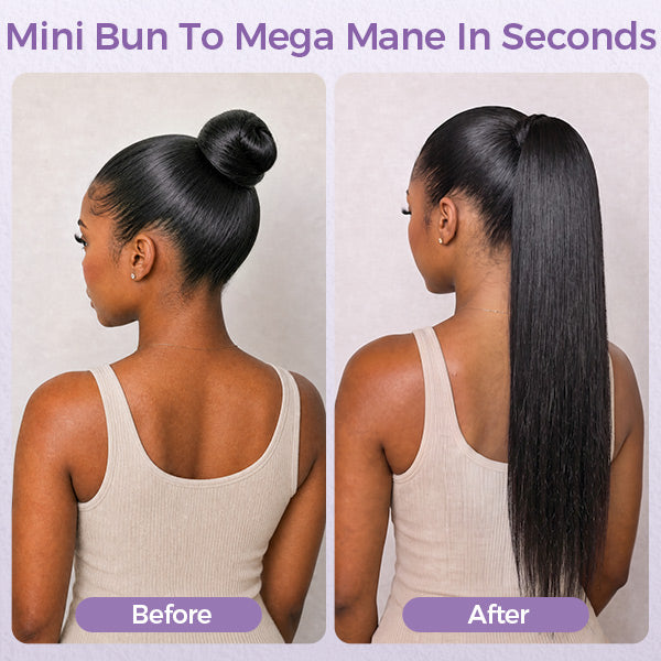Straight Ponytail With Clip In 100% Human Hair Wrap-around With Drawstring Ponytail Extension Quality Hair