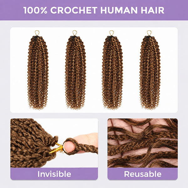 Pre-sale | OQ HAIR Pre Looped Highlight Brown 4/27 Kinky Curly Crochet Human Hair Extensions