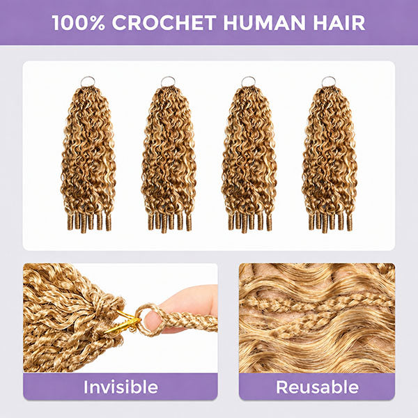 Pre-sale | OQ HAIR Pre Separated Brown Blonde Blend Burmese Curly Crochet Human Hair #27/30/613 Boho Braids