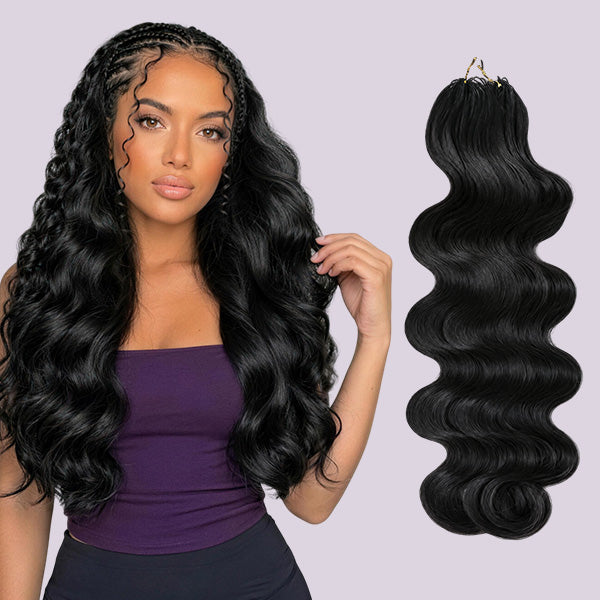 OQ HAIR Natural Black Body Wave Crochet Hair 100% Human Hair Pre Looped Quick Install