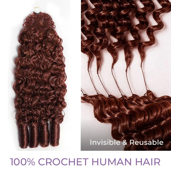 OQ HAIR Reddish Brown Burmese Curly Crochet Human Hair Featherweight Low Maintenance