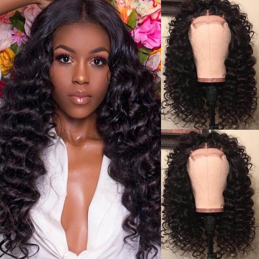 OQ HAIR Loose Deep Wave Virgin Human Hair 4x4 Lace Closure Wigs Pre-plucked Natural Hairline