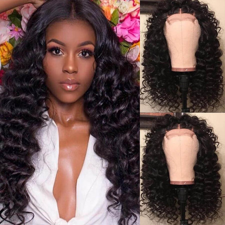 OQ HAIR Loose Deep Wave Virgin Human Hair 4x4 Lace Closure Wigs Pre-plucked Natural Hairline