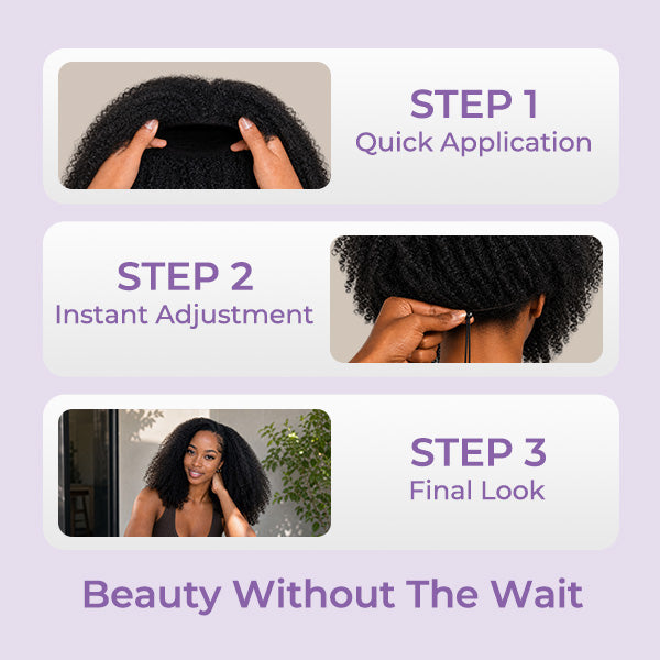 24H Shipping | Afro Curly Wear Go Half Wig With Drawstring Seamless Melt Beginner Friendly