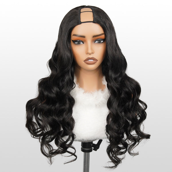 Glueless Body Wave U Part Wig Human Hair Seamless Blend Wear Go Wig With Elastic Drawstring