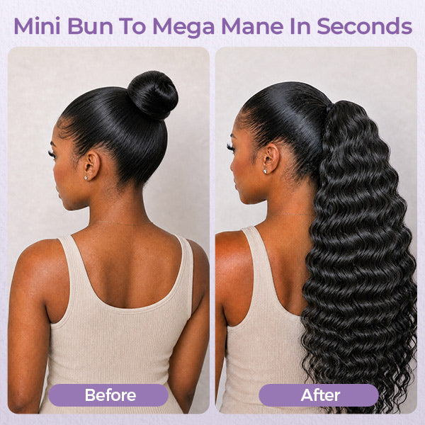 Loose Deep Wave Ponytail With Clip In 100% Human Hair Wrap-around With Drawstring Ponytail Extension Quality Hair