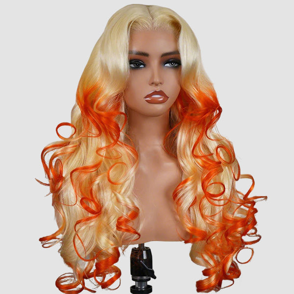 24h Ship Out | OQ HAIR Butterfly Cut 613 Blonde & Orange Mixed Color Pre-Styled Layered Body Wave Glueless Wig Pre-cut 7x5 Lace Wear Go Wig