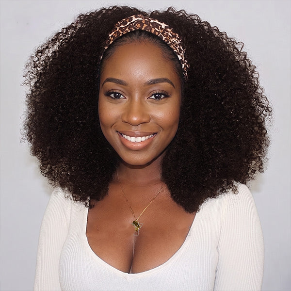 OQ HAIR Kinky Curly Headband Wig Human Hair Scarf Wig No Gel No Glue Jerry Curl Hair Wig With Headband