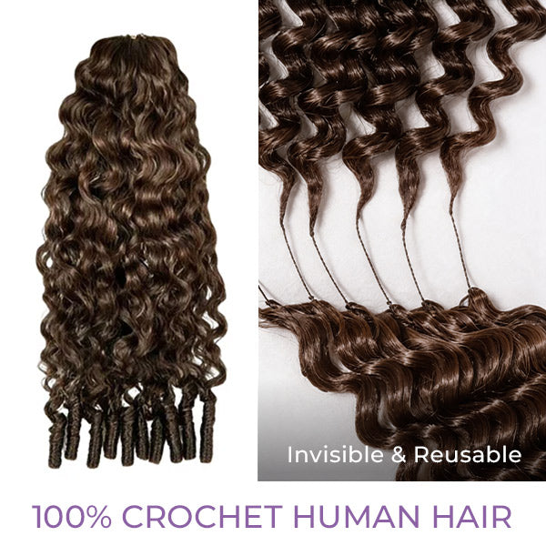 24H Shipping | OQ HAIR #4 Chocolate Brown Burmese Curly Human Hair Knotless Crochet Hair Reusable Easy Install