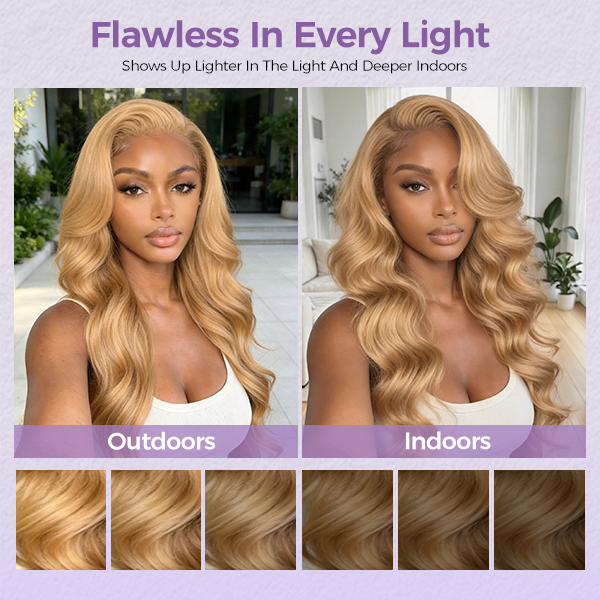 Honey Blonde #27 Color Preplucked 13x4 Lace Front Wigs Straight Wavy Curly Hair Texture