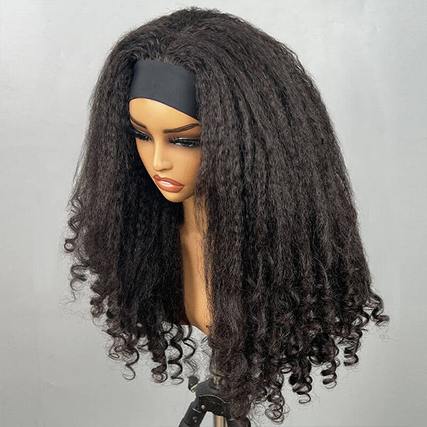 OQ HAIR Kinky Straight Burmese Curly Headband Wig Glueless Install Human Hair Wig