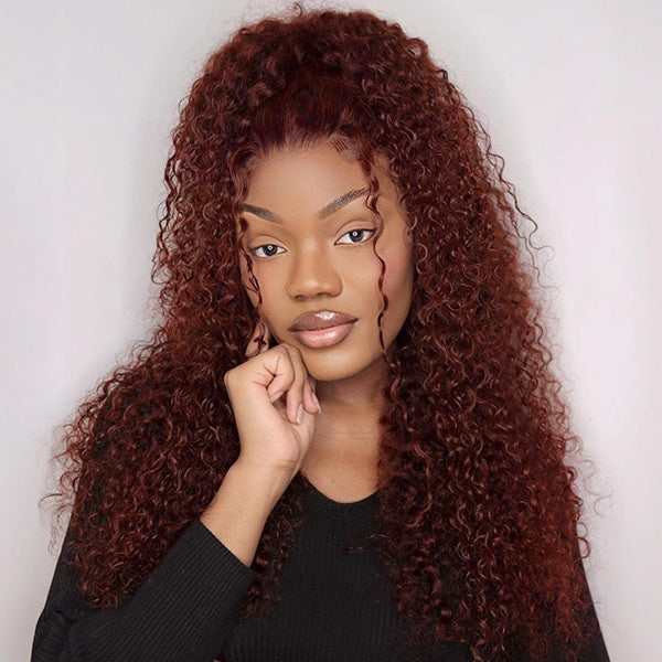 3 In 1 Half Wig | Reddish Brown Kinky Curly Half Wig Wear Go Glueless Wig
