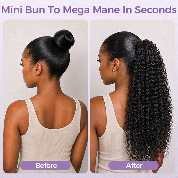 Deep Wave Ponytail With Clip In 100% Human Hair Wrap-around With Drawstring Ponytail Extension Quality Hair