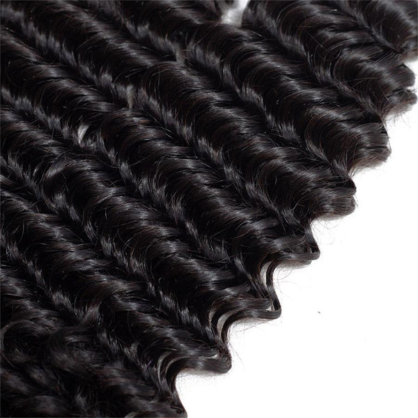 Deep Wave Human Hair 4 Bundles with 4*4 Lace Clsoure Natural Black