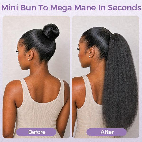 Kinky Straight Ponytail With Clip In 100% Human Hair Wrap-around With Drawstring Ponytail Extension Quality Hair