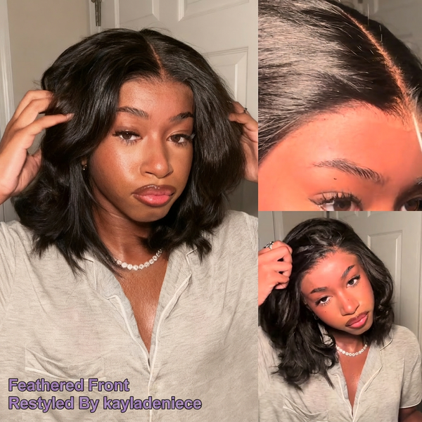 24h Shipping | OQ HAIR 9x6 Tpart Wear Go Layered Cut Bob Yaki Straight Wig Deep Part Lace Glueless Wig With Drawstring