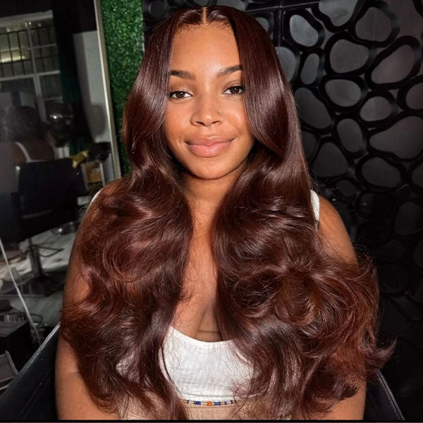 OQ HAIR Layered Glueless Body Wave Face-Framing Curtain Bangs Pre-Cut 7x5 HD Lace Wear Go Wig Bleached Knots